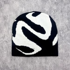 grunge gothic punk flowy black and white beanie
